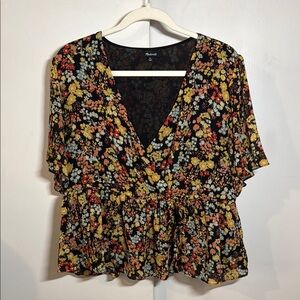 MADEWELL Floral V-Neck Wrap Style Blouse